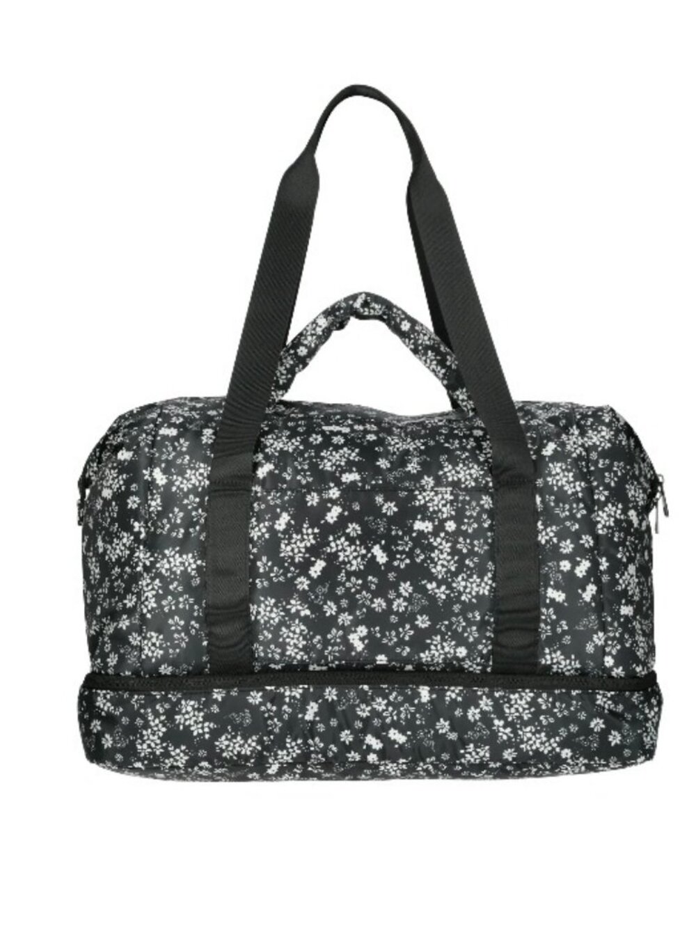 Black White Floral Carry-On Duffel Bag Adjustable Straps Shoulder Strap - Picture 2 of 4